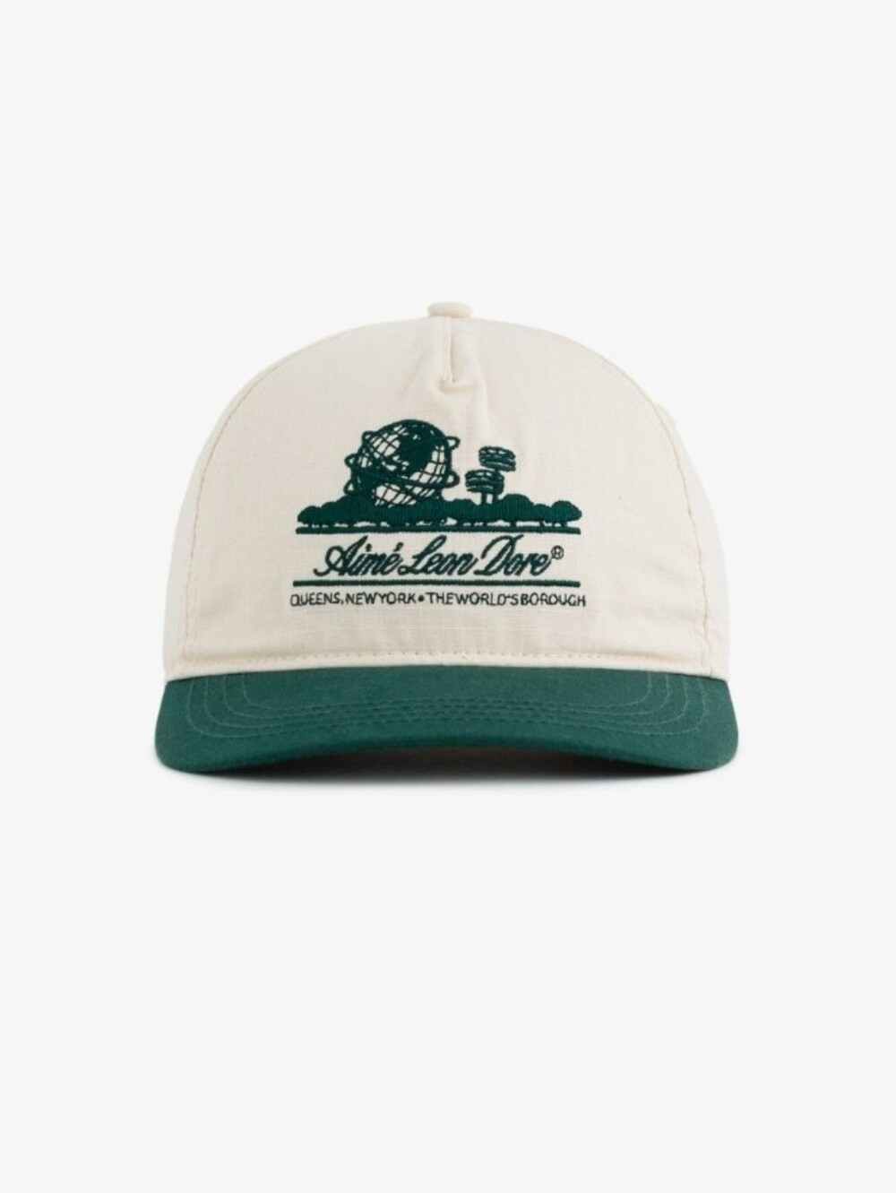 Aime Leon Dore Unisphere Hat Cream and Dark Green Logo Baseball Cap